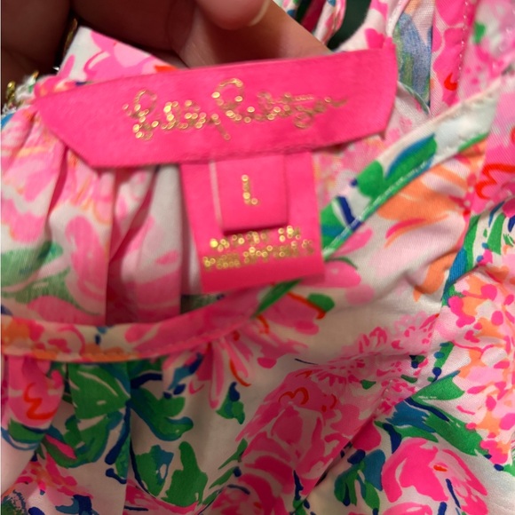 Lilly Pulitzer Marlee Riffle Pink and Green Floral Blouse sz L - Picture 9 of 10